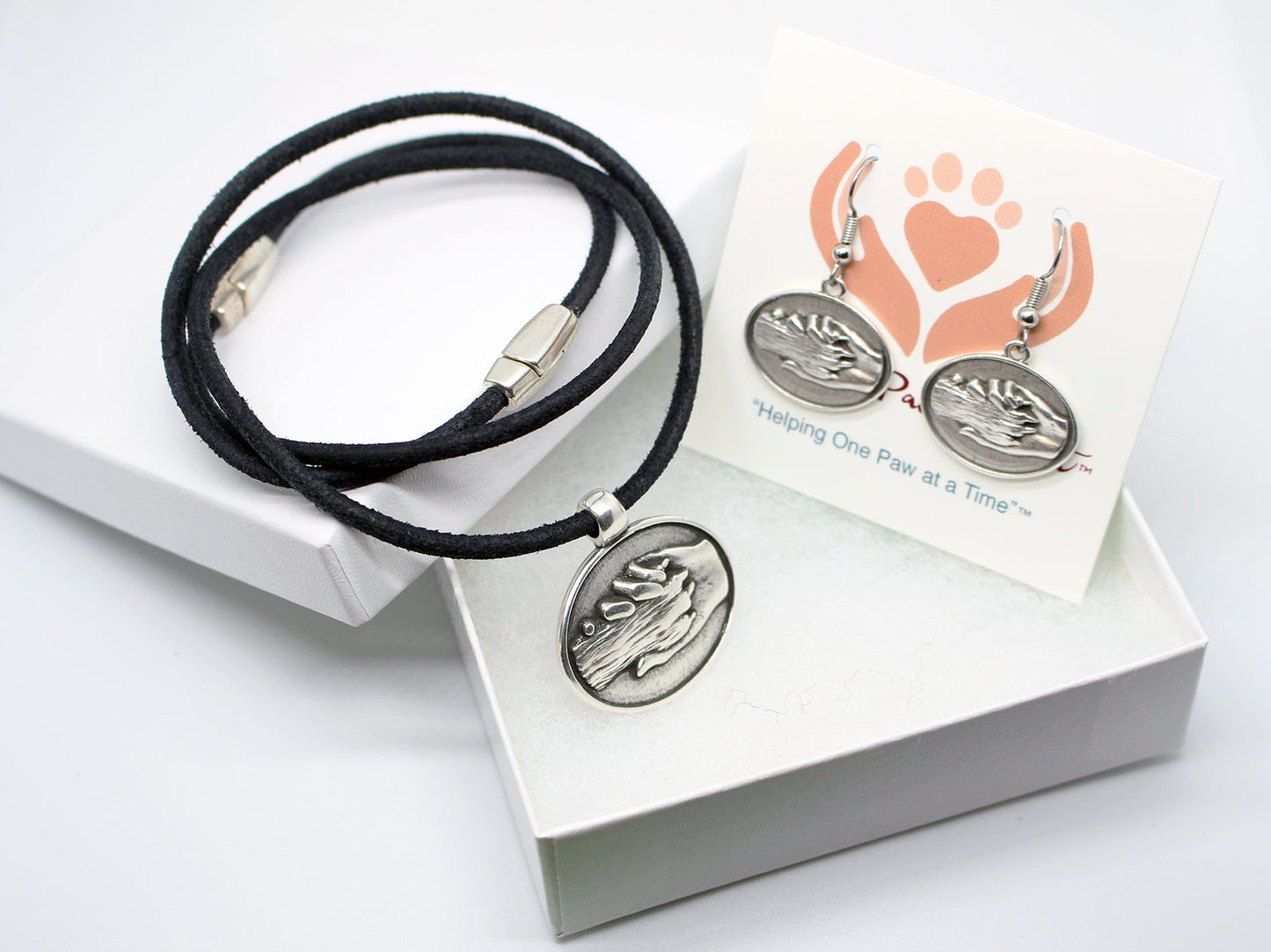 Hand and Dog's Paw Earrings and Pendant Gift Set